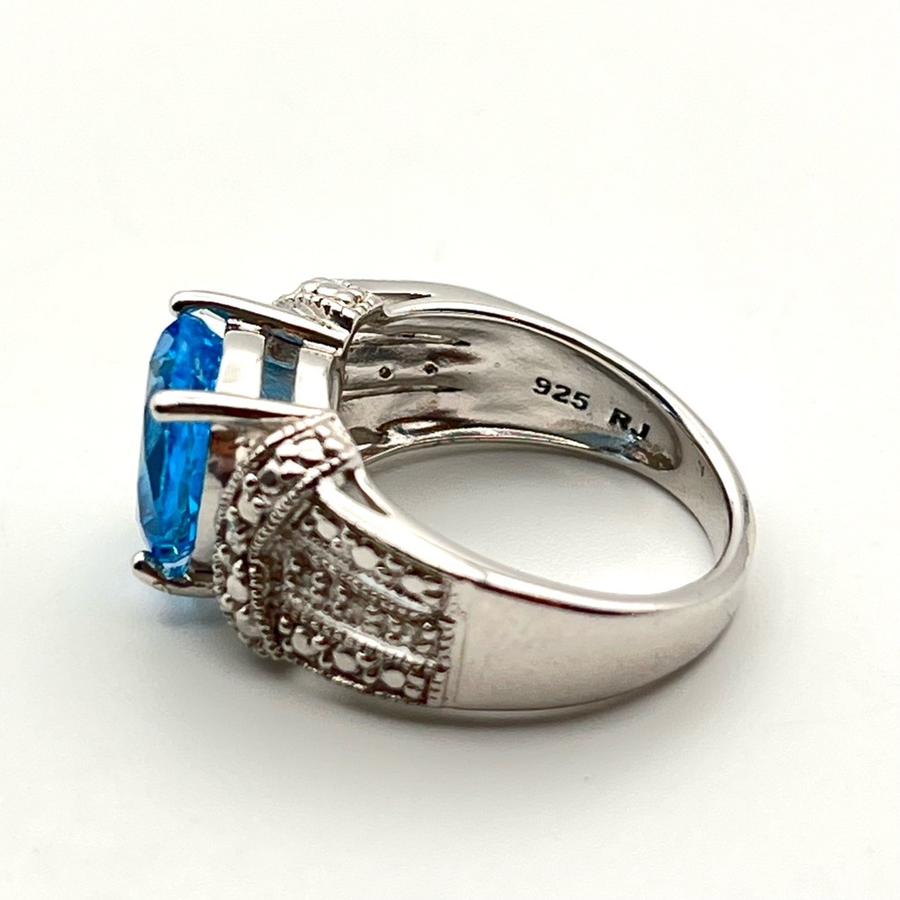 Blue Topaz Sterling Silver Ring Size 5 925 RJ Thailand - Picture 4 of 6